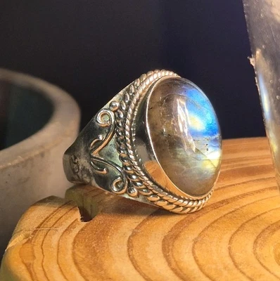 Ring 925er Sterlingsilber • Labradorite Edelstein Vintage Silberring Silverring - Bild 1 von 4