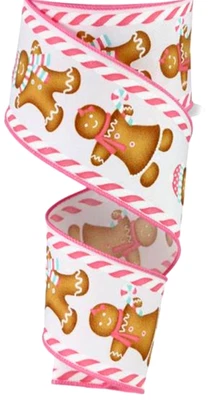 Gingerbread 2.5" by 2 yd Wired Ribbon Christmas Candy Canes Turquoise & Pink - Image 1 of 4