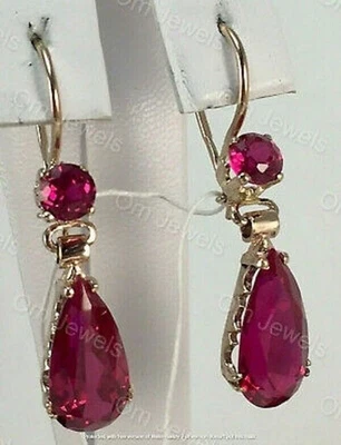 3.5Ct Lab Created Ruby Pretty Women's Dangle Earrings 14K Yellow Gold Plated - Image 1 of 3