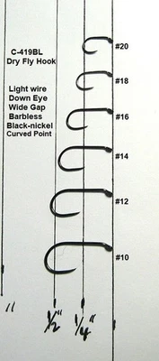 50 DRY FLY Hooks-Light Wire, Barbless, Black-nickel..C-419BL..6 Sizes available - Image 1 of 2