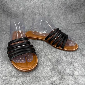Madewell The Addie Leather Strappy Slide Sandals Black Size 9 EUC 231 - Picture 1 of 9