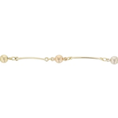 4.9mm Beaded Bar Link Chain 7.25" Bracelet 14k Multi-Tone Gold Italy 4.23 Grams - Image 1 of 4