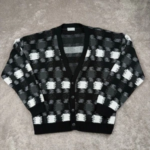 Black White Static Knit Sweater Cardigan Size XL Preppy Grunge Grandpa Area - Picture 1 of 5