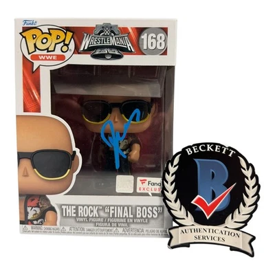 WWE WWF The Rock 签名亲笔签名 FUNKO POP 168 BECKETT BAS 正品证书最终老板 — 第 1/2 张图片