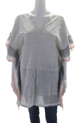 Top Lemlem para mujer con flecos a rayas cuello en V blanco gris algodón talla única Foto 1 de 4