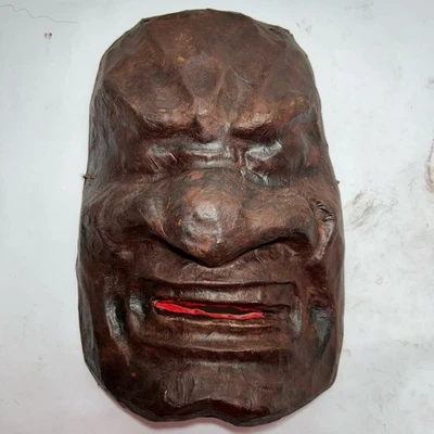 Japanese Netsuke Mask paper mache Signed Japan Art Noh Theatre Gigaku Large 12” - Image 1 of 4