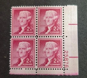 1954 US Stamp Scott#1033 Plate Block of 4- 2 cent Jefferson MNH OG - Picture 1 of 2