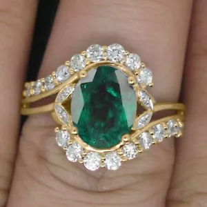 585er Gelbgold 1,50Kt 100% Natürlich Smaragd IGI Zertifiziert Weiß Diamant Ring - Bild 1 von 1