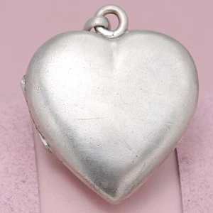 Antique Victorian Heart 1" Large Sterling Silver Puffy Charm Pendant Locket - Picture 1 of 6