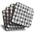 Set of 4 Square Coasters - BW - Teal Argyle Tile Pattern  #38495