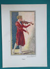 YOUNG LADY in Red Playing Violin - 1930 Color Print