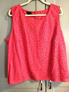 Talbots Petite Hot Pink Eyelet Lace Overlay Tank Top - Sz 22 WP - Picture 1 of 4