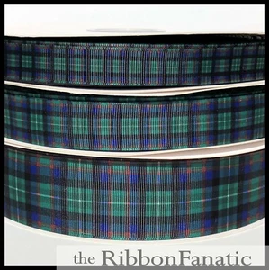 3 yds 5/8" or 7/8" or 1.5" Navy Hunter Green Red Tartan Plaid Grosgrain Ribbon - Picture 1 of 1