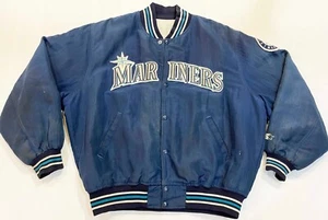 Vintage Starter MLB Seattle Mariners Baseball Bomber Jacket L Navy Blue USA Sewn - Picture 1 of 15