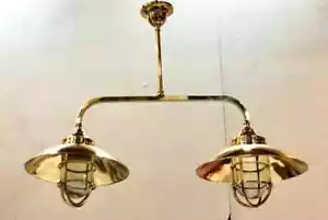 Nautical Ship Marine Solid Brass Hanging Retro Light With Shade - Twins - Picture 1 of 5