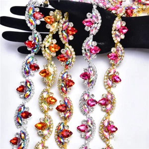 90cm Rhinestone Trim Crystal Diamante Floral Applique Chain Accessory Party Chic - Picture 1 of 17