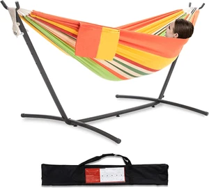 Double Hammock with Space Saving Steel Stand 2 Person Heavy Duty Garden Yard Out - Picture 1 of 12