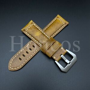22 24 26 MM Yellow Leather Watch Strap Fits for Panerai PAM Sub Luminor Silver