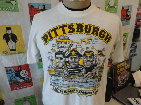 Vintage 80s Pittsburgh Pirates Bobby Bonilla Barry Bonds Caricature T Shirt M Cover
