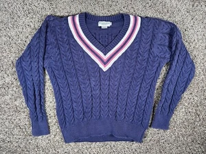 Vintage Abercrombie And Fitch V Neck Cable Knit Cricket Tennis Sweater S Preppy - Picture 1 of 5