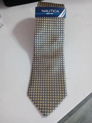 Nautica Boy's Lattice Neat Gold And Gray 100% Silk Necktie 49"/3" NEW - Image 1 of 4