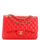 Chanel Classic Double Flap Bag Quilted Lambskin Jumbo Red