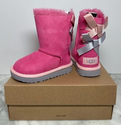 UGG Toddler Bailey Bow II Boots Size US 6 Pink Azalea/Icelandic Blue - Image 1 of 4