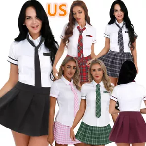 Sexy Women's School Girl Uniform Cosplay Costume Student Plaid Shirt Skirt Dress - Picture 1 of 60