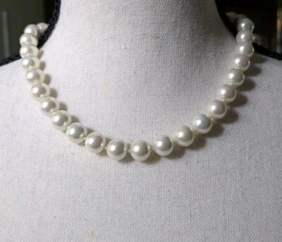 Vintage CarolIee Individually Knotted Glass Faux Pearl Necklace 925  Clasp - Image 1 of 4