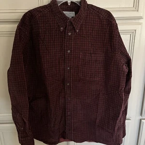 eddie bauer corduroy shirt L Black And Maroon Plaid - Picture 1 of 10