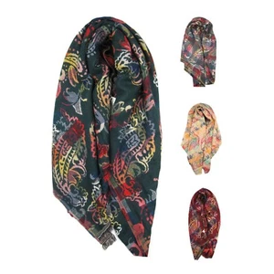 Bufanda de invierno suave de algodón de alta calidad con patrón de flores étnicas boutique para mujer niña - Imagen 1 de 8