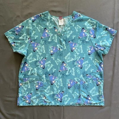 Vtg 2000s Disney Womens Scrub Top 2XL 18/20W Blue Eeyore Nurse Doctor Medical - Image 1 of 4