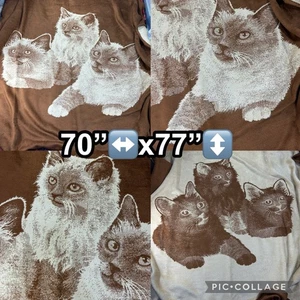 Vintage 90s Cats Kittens Heavy Blanket Reversible Brown Tan 70”x77” - Picture 1 of 17