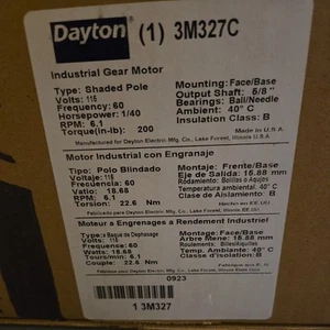 Dayton 3M327 Ac Gearmotor, 200.0 In-Lb Max. Torque, 6.1 Rpm Nameplate Rpm, 115V - Picture 1 of 7