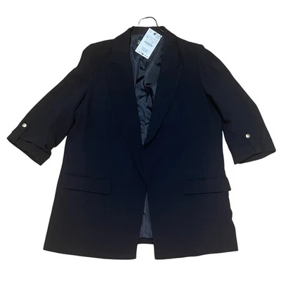 Zara Women's XL Black Open Front 3/4 Sleeve Career Work Office Blazer Jacket NWT - Image 1 of 3