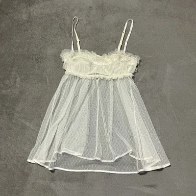 Y2K Victoria's Secret White Babydoll Lingerie Size 36C Ruffle Trim Sheer Mesh - Image 1 of 4