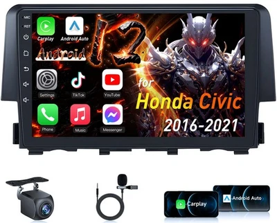 Pantalla táctil de 9" inalámbrica Carplay y Android estéreo automático para Honda Civic 2016-2021 Foto 1 de 4
