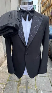 🔥TRAJE ITALIANO -VIA PIGNATELI CERRUTI TRAJE NEGRO PECHO XL UK 38 IT 48 30W - Imagen 1 de 14