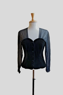 Vintage Gothic Laura Ashley Velvet Top Sheer Sleeves 12 36" bust 28" waist - Image 1 of 4