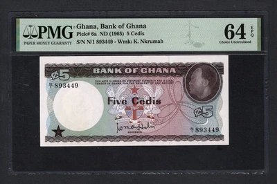Ghana 5 Cedis ND(1965) P6a Uncirculated Graded 64 - Image 1 of 2