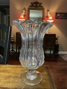 10"x6.5" Antique Glass Flower Petal Celery Vase w/Notch Cut Ribs Victorian - Picture 1 of 10