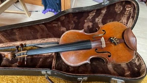 wundeschöne alte geige 4/4 violine aus sammlung mit zettel innen + geigenkoffer - Bild 1 von 22