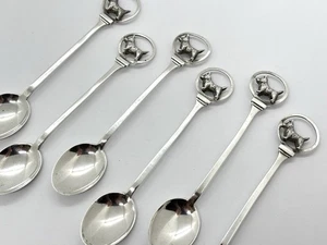 Set aus sechs Sterling Silber Teelöffeln Scottie Dog / West Highland Terrier Griff - Bild 1 von 13