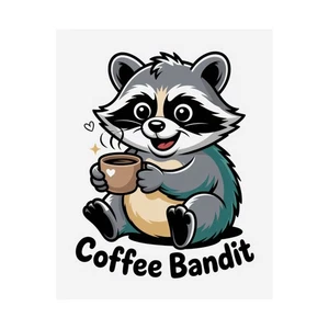 Raccoon Poster, Coffee Lover Decor, Animal Wall Art, Matte Vertical Posters - Picture 1 of 5