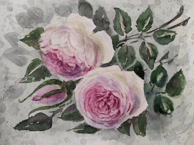 Original Artwork Painting Landscape Flower PINK ROSE Art Floral Wall Gift Signed - Image 1 of 4