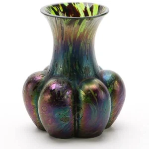 Rare Loetz Austria Iridescent Melon Pattern Art Glass Vase, Signed - Picture 1 of 7