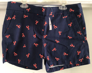 New J Crew Factory Women's Lobster Print 5" Chino Shorts NWT Sz 8