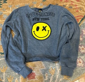 Love Junkie Girls New York Happy Face Graphic Cropped Sweatshirt Top XL (16) New - Picture 1 of 4