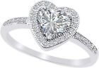 Halo Engagement Ring Heart & Round Cut Simulated Diamond Solid Sterling Silver