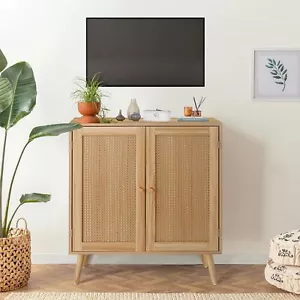 Rattan Buffet Cabinet Sideboard Cabinet with Rattan Decor Doors and Shelves - Picture 1 of 7
